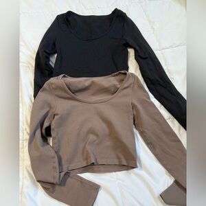 Women's Black and Brown Long Sleeve Tops